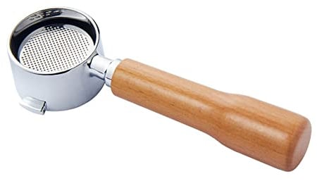 51mm Coffee Bottomless Filter Stainless Steel Reusable Coffee Filter Holder Coffee Filter Holder Fit for Delonghi Espresso Machine ECP35.31 Two Ears(Beech Handle)