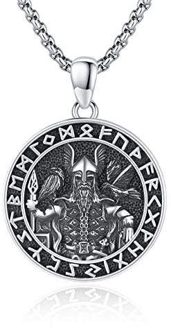 Wikinger Halskette, Odin Kette Herren 925 Sterling Silber Anhänger Amulett Nordische Schmuck für Herren Männer Damen