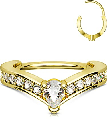OUFER 16G Helix Piercings Gold 8mm V-Shaped Conch Piercing Ring Rook Tragus Daith Chirurgenstahl Clicker Cartilage Earring Hoop Knorpel Ohrring Ohrpiercing Forward Top of Ear Septum Nose Ring