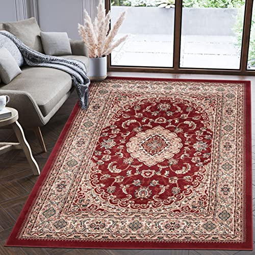 Mazovia Groß Teppich Flur 250x350cm Rot Klassisch Traditionell Weich | Teppich für Eingangsbereich Küche Büro Wohnzimmer Schlafzimmer Pflegeleicht Fußbodenheizungsgeeignet Kurzflor Synthetisch