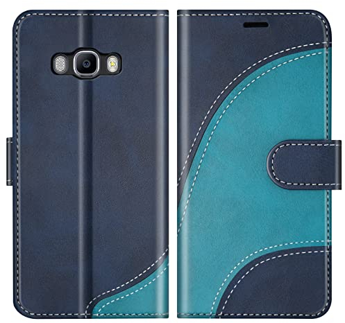 BoxTii Hülle für Samsung Galaxy J5 2016, PU Leder Handyhülle für Galaxy J5 2016, Ledertasche Klapphülle Schutzhülle mit Kartenfächer und Magnetverschluss, Blau