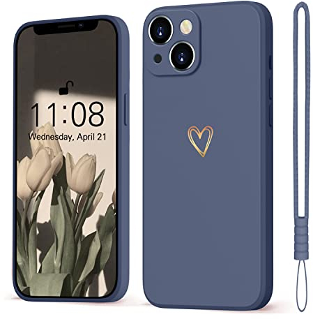 Mitetabo für iPhone 13 Mini Hülle Gold Liebesherz, Handyhülle iPhone 13 Mini Mädchen Case Weich Silikon Slim Stoßfest Kratzfeste Süßes Gold Love Schutzhülle für iPhone 13 Mini 5.4 Blau Grau