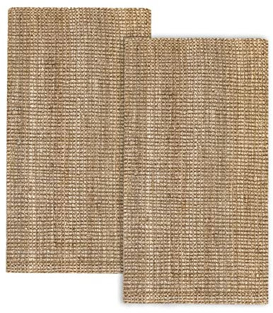 HAMID 2er-Pack Kerala Jute-Teppiche Naturfarben, 100% Jutefaser-Teppiche, handgeflochten, Wohnzimmerteppiche, Esszimmer, Schlafzimmer, Korridore, Naturfarbe (60 x 110 cm) 2 Stück