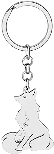 DUOWEI Süßr Fuchs Schlüsselanhänger Edelstahl Fuchs Schlüsselring Schmuck Charme Füchse Dekor Geschenke für Frauen Mädchen Naturliebhaber (Silber A)