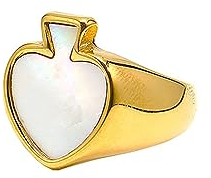 OAKKY Unisex Vintage Punk Rock Spiele Poker Pik-As Ring Edelstahl Weiß Abalone Muscheln Inlay Europäischen und Amerikanischen Stil Größe 52 (16.6)