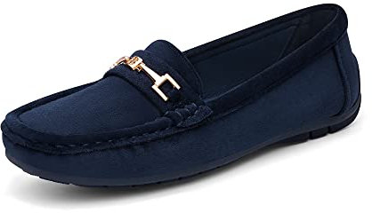 DREAM PAIRS Loafers for Women Ladies Moccasins Slip-on Comfy Walking School Shoes Flats Nurse Driving Shoes,SDLS2205W-NEW-E,Blue-Suede,8 UK/42 (EUR)