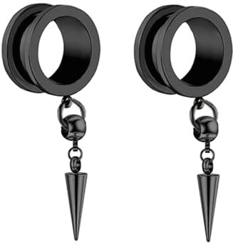 Ayoiow Tunnel Ohr 25MM Schwarz Tunnel Edelstahl Mit Kegel Anhänger Ohrringe Tunnel