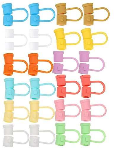 24Pcs Straw Plugs Drinking Straw Tips Lids 8mm Silicone Straw Caps Dust-Proof Drinking Straw Cap Reusable Straw-Topper Universal Straw Cap Colorful Silicone Straw Cap