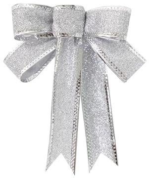 Whakano 1 Stück Glitzer Schleifen,Geschenk Schleife,Weihnachtsschleifen,Große Schleife,Weihnachtsbaum Schleifen Deko,Weihnachtsbaum Hängeornament,für Weihnachtsbaum,Kranz,Geschenk Dekoration,Silber