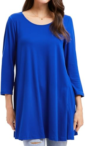 Enmain Royal Blue Tunic Top for Women Causal Long Sleeve Longline Blouse Swing Tunic Top Loose Blouse T Shirt Round Neck Stretch Comfortable Holiday XL