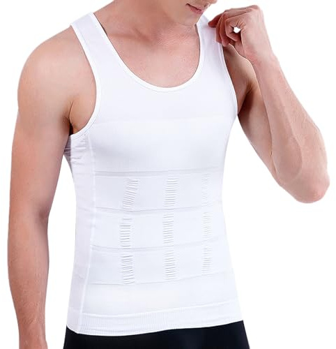 XNIVUIS Chaleco de compresión para hombre, sin mangas, chaleco adelgazante, camiseta interior, camiseta sin mangas, camisa adelgazante, moldeador de abdominales, sin costuras, talla única (blanco)