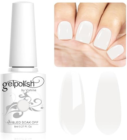 Vishine Vernis Gel Semi-Permanent Blanc Laiteux, 8ml Vernis à ongles Naturel French Gel Milky White Nail Art Gel Blanc UV LED Soak Off Vernis Manucure #L137