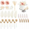 Juego de 35 Piezas de Decoración de Pasteles Bohemios, Pétalos de Rosa Artificiales, Hojas de Magnolia, Ramo de Flores Secas, Decoracion de Tarta Rosa Champagne Para Cumpleaños, Fiesta de Bodas