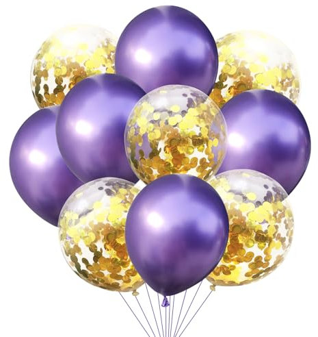 KOBOKO Luftballons Lila Set, 10 Stk Geburtstag Mädchen, Konfetti Gold Ballons Hochzeit Deko, Metallic Helium Ballon Glitzer Party
