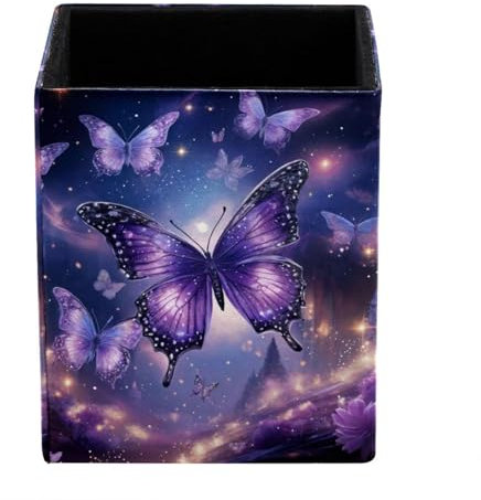 Pot à crayons en cuir violet avec papillons et galaxie, organiseurs de bureau et accessoires, fournitures de bureau, fournitures de papeterie, pot à crayons pour bureau, école, maison, fournitures