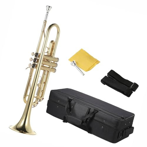 Professionelle Trompete Bb B Flat Langlebiges Messing Gold Lackiert Exquisite Musikinstrument Handschuhe Gurtetui