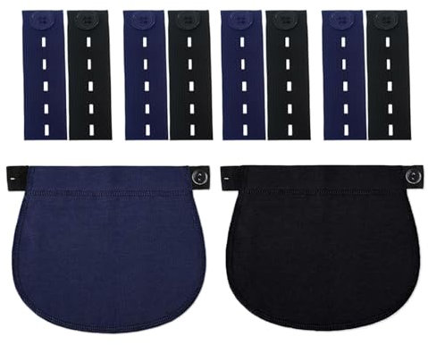 Celiodd 10 Stück Hosenbunderweiterung,Hosenerweiterung Schwangerschaft,Schwangerschaft Hosenerweiterung,8 Stück Verlängerungsschnalle,Verstellbar,Geeignet für Schwangere Frauen (Schwarz Blau)