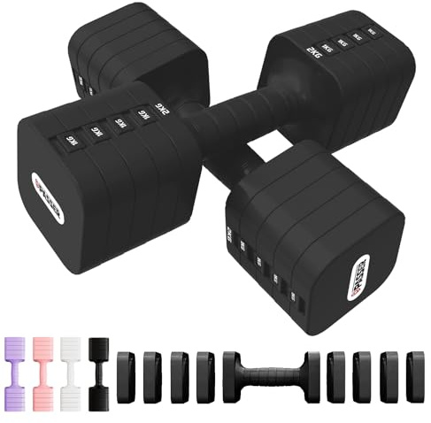 Passer 20 KG Verstellbare Hanteln Set, 5-in-1 Kurzhanteln 2er Set (2/4/6/8/10 kg pro Hantel), Gewichte Hanteln Frauen Männer Adjustable Dumbbell Set für Fitness, Home Gym, Krafttraining
