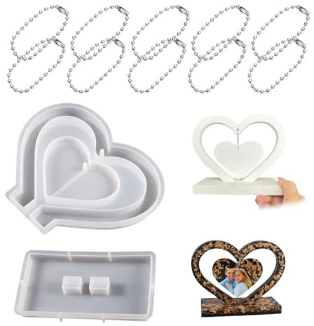GIDWRIY Poxidharz Formen Silikon Bilderrahmen, Kunstharz Formen Herz, Epoxidharz Fotorahmen mit Kette, Harz Gießen Formen, Resin Silikonformen Gießformen Anhänger, Ornamente Gießform für DIY Basteln