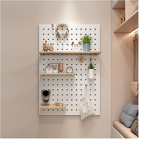 CVERTHAF Panneau perforé en Bois, Rangement Mural en Panneau perforé, Panneaux d'organisation muraux en Panneau perforé, kit de Panneaux perforés pour Chambre à Coucher, Bureau, Salle de Bain, systèm