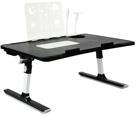 OHMG Grand Table de Lit pour Ordinateur Portable,Pliable,Réglable en Hauteur et Angle,Plateau de Lit avec Tiroir/Fente pour Tablette, Table pour Canapé/Sol (60 * 40 * 26-39cm-Noir)
