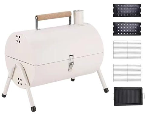 Barbacoa de barril – Barbacoa ahumador para jardín – Barbacoa portátil con asa para exterior, jardín, camping, terraza, pícnic, balcón