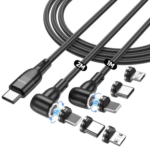 VISAGLOR 9PIN 60W USB C Magnetisches Ladekabel 2Stück [2M+1M], 6 in 1 USB A/C Magnet Ladekabel, Typ C Schnellladekabel fürTyp C/Micro USB/i-Products Laptop/Tablet/Telefon