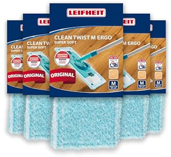 Leifheit Wischbezug Set M Ergo, Super Soft 5er für Parkett | 5er Set, passend für CLEAN TWIST M Ergo und POWER CLEAN M, 33 cm, für Laminat, Kork, bis 200x waschbar bei 60°C
