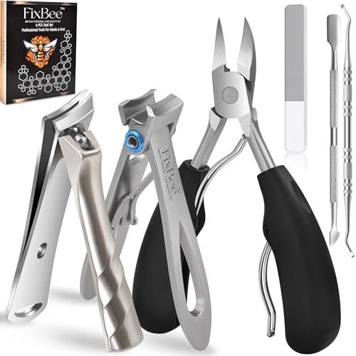 6-Piece Toe Nail Clippers for Thick Nails, Heavy Duty Nail Clippers Set for Seniors, Men & Women, Podiatrist Toenail Clippers Wide Jaw Opening, Professional Sharp Stainless Steel Nail Cutters Kit