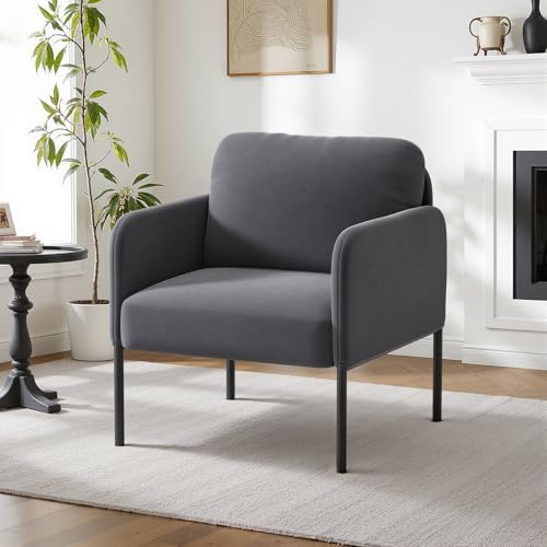 COLAMY Gepolsterter Ohrensessel aus Samt – Moderner Lounge-Sessel mit weicher Rückenlehne, Komfortabler Sessel für Wohnzimmer, Schlafzimmer, Apartment & Leseecke, Grau
