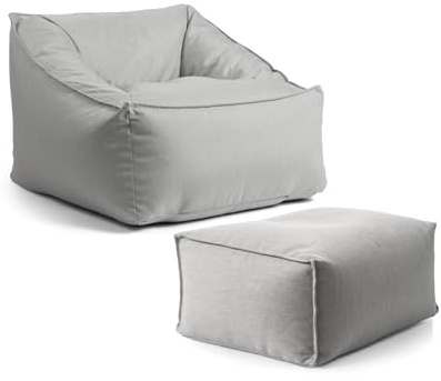 mokebo Gartensessel mit Hocker 'Der Sunnyboy', Bean Bag mit Füllung oder Outdoor Sitzsack, als Liegekissen, Gartenliege, Relaxliege, Bodenkissen oder Liege in Lichtgrau
