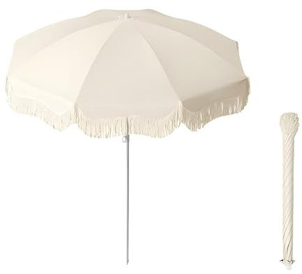 KXWOQ3ED Parasol de Jardin de 180 cm avec Franges, Protection UV, Parasol de Terrasse d'extérieur pour Plage, Patio, Piscine, Balcon(Beige)