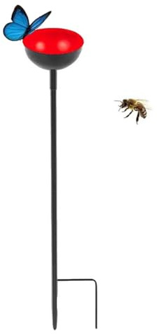 HAJHI Wasserstation Für Bienen Eisen Erdungsstecker Bienentränke Für Garten Dekoration Winddicht Insektentränke Für Bad Vögel Insekten Für Rasen Anti-Ertrinken(Rot)
