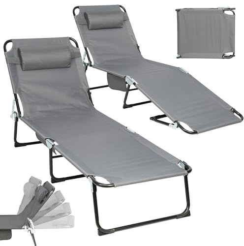 Sedia a sdraio pieghevole, leggera e resistente alle intemperie, 5 posizioni, con funzione reclinabile, sdraio a tre gambe, per esterni, fino a 150 kg, sdraio da spiaggia pieghevole per giardino