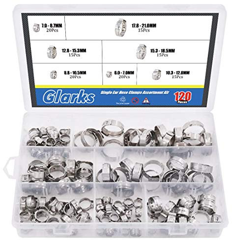 Glarks 120 Stück 7-21 mm 304 Edelstahl Einohr-Schlauchschellen Sortiment Kit