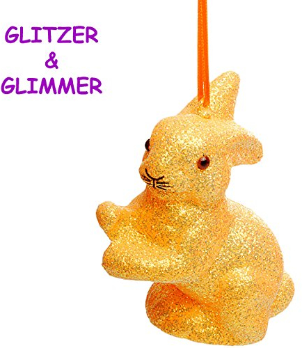 alles-meine.de GmbH großer Deko Hase/Osterhase - gelb/orange - 11 cm - Innen + Außen - wasserfest & wetterfest - Glitzer & Glimmer - zum Hängen - Kunststoff/Plastik - O..