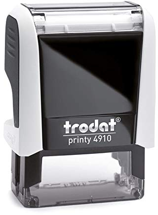 Trodat – Printy 4910 WEIß Custom Stempel mit Wunschtext personalisieren – selbstfärbender Stempel als Namensstempel, Adressstempel, Firmenstempel & Co zu verwenden (26 x 9 mm | 3 Zeilen | Weiß)