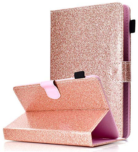 Universal Hülle Glitzer für 9-10.1 Tablet, Schutzhülle Case für iPad 2018, Samsung Galaxy E 9.6/Tab S2 9.7, ASUS ZenPad 10, Lenovo TB-X103F/Tab 2 A10-70, Huawei MediaPad T5 10/M5 Lite 10, Roségold
