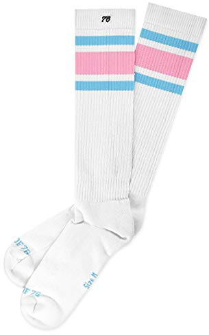 Spirit of 76 Herren & Damen Sport Retro Skater Socken Hoch Baumwolle 39 40 41 42 Weiß - Blau - Pink Candyland Hi (M)
