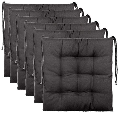 Brandsseller 6er Set Stuhlkissen 40x40x5 cm Sitzkissen Polster Stuhlauflage mit Haltebändern Dekokissen für Indoor Outdoor gesteppt - Anthrazit