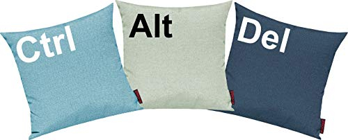 Shirtinstyle Kissenhüllen Set 3 Stück, Sofakissen. Kissenbezug, Motiv Ctrl, Alt, Del, Größe 40 x 40cm, Farbe Blau