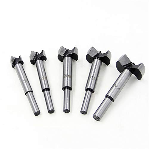 Meichoon Forstnerbohrer Set Holzbohrer 15-35 mm 5 Stück Hartmetall Forstnerbohrer HSS Flachflügel Bohrlochscharnier Hartmetall Holzbearbeitung Bohrer Senkbohrer mit Blisterpackung DC03Meichoon