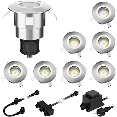 ledscom.de LED Boden-Einbauleuchte Atria für außen Aluminium warmweiß je 14lm IP65 40mm Ø 8er Set