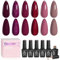 Beetles Gel Nail Polish Set, 6 Pcs Gel Nail Polish Kit Fall Winter Purple Brown Red Glitter Soak Off Nail Thanksgiving Nail Art DIY Home Christmas Minicure Kits Gifts for Women