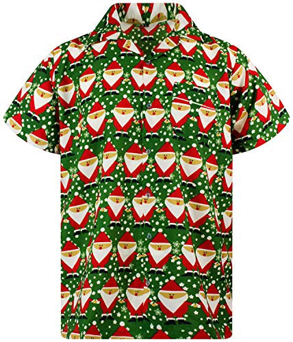 King Kameha Funky-Hawaii-Hemd, Weihnachten, Herren, Kurzarm, Chistmas-Santa-Allover, Grün, 5XL