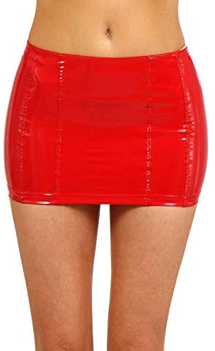 MISS NOIR Damen Wetlook Minirock – Sexy Vinyl Rock mit Reißverschluss – Kurzer Lackrock in Lederoptik für Party & Clubwear (Rot (9481-RD), S)