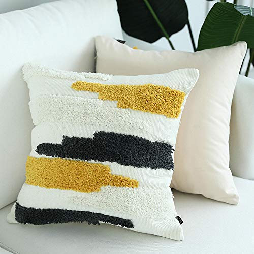 MOCOFO Bedruckter getufteter Kissenbezug im nordischen Stil für Wohnzimmer, Stuhl, Sofa, Kissenbezug (grau und gelb, 45 x 45 cm)