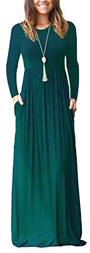 AUSELILY Women's Casual Long Sleeve Maxi Dress Loose Long Dresses with Pockets Dark Green XL