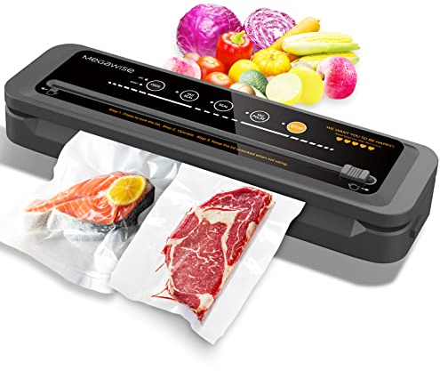 MegaWise Vacuum Sealer Machine | 80kPa Suction Power| Bags and Cutter Included | Compact One-Touch Automatic Vacuum Sealer with External Vacuum System | Dry Moist Fresh Modes