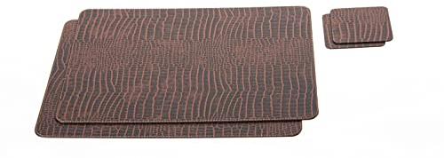 Nikalaz Platzsets und Untersetzer aus Recyceltem Leder Tisch-Sets, 2 Stück Tischsets, Platzdeckchen 40x30 cm und Untersetzer 10x10 cm (Crocko)